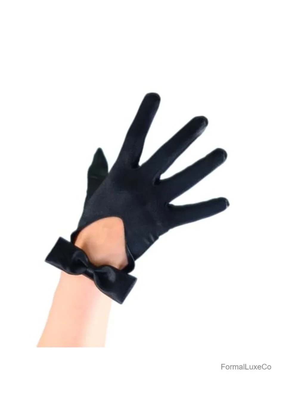 Satin Bow Gloves Womens Elegant Open Back Wrist Length Formal Evening Party